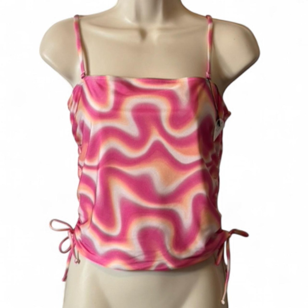 JMP The Label Pink‎ & Orange Psychedelic Swirl Cinch Side Tankini Top, Women's L